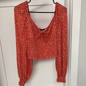 Red square neck floral crop top NWT
